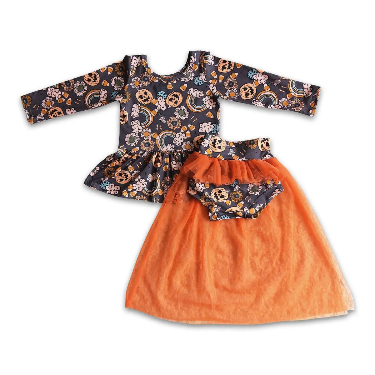 Rainbow Pumpkins Peplum Top & Skirted Bummies