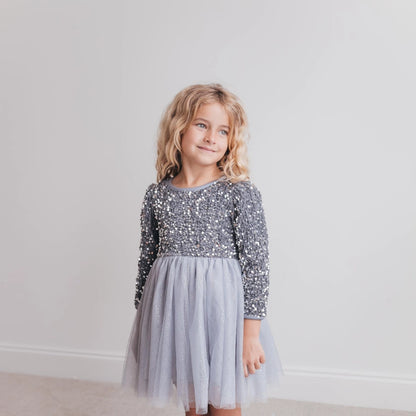 Silver Sequin Tulle Holiday Party Dress