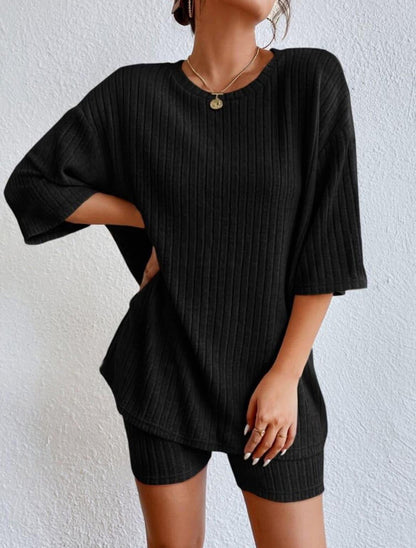 Oversized Ribbed Tee + Biker Shorts