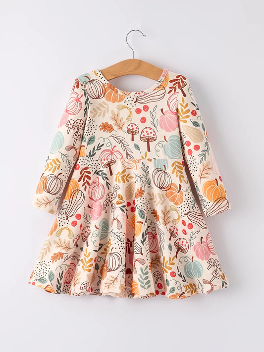 Mushroom Pumpkin Leaf Print Dress