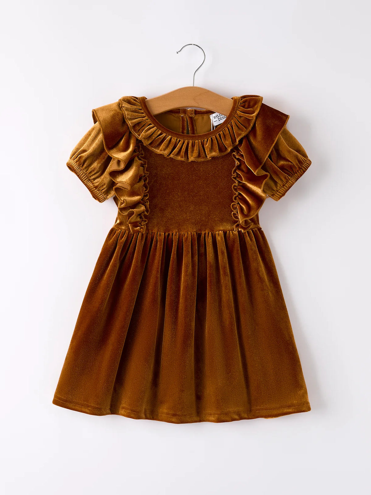 Brown Velvet Ruffle Dress