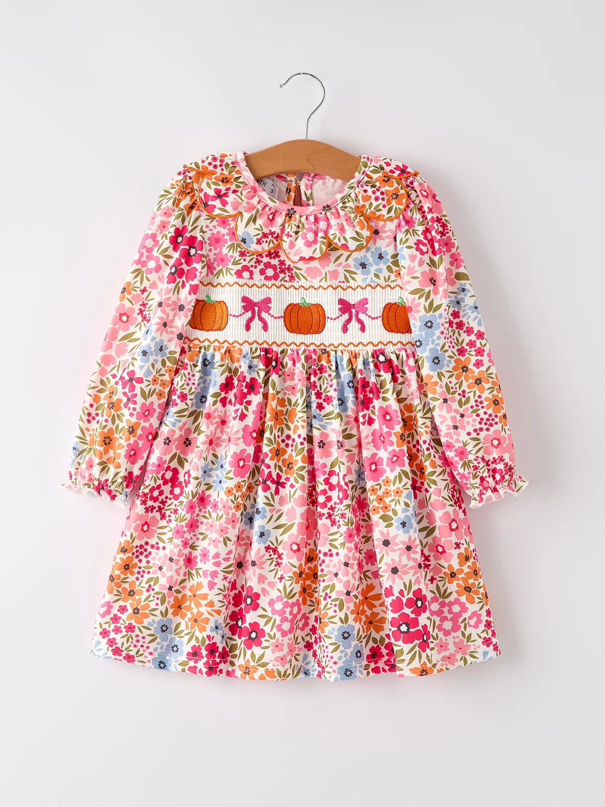 Pumpkin Bow Smock Embroidered Floral Dress