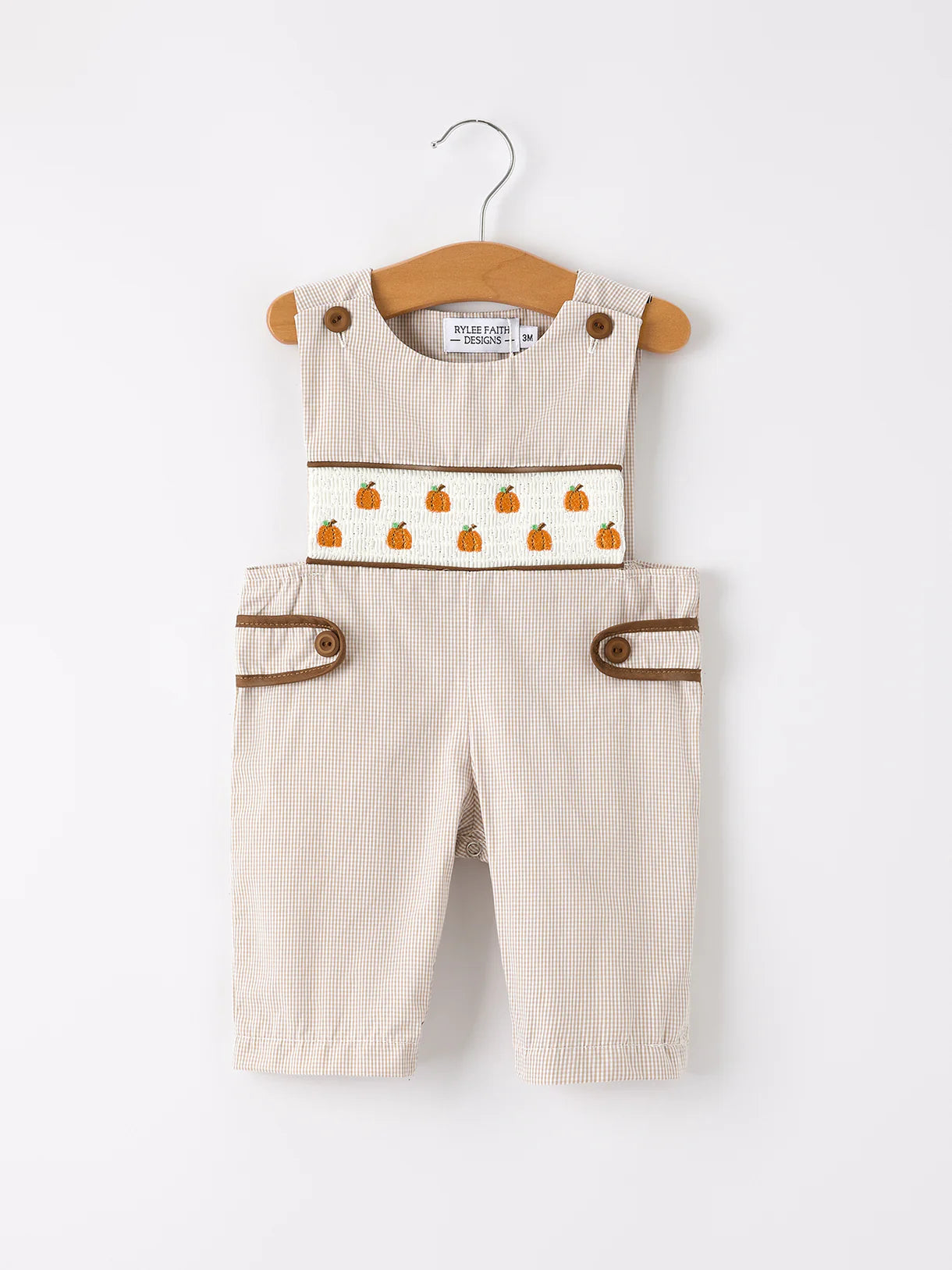 Beige Plaid Smocked Pumpkin Shortie