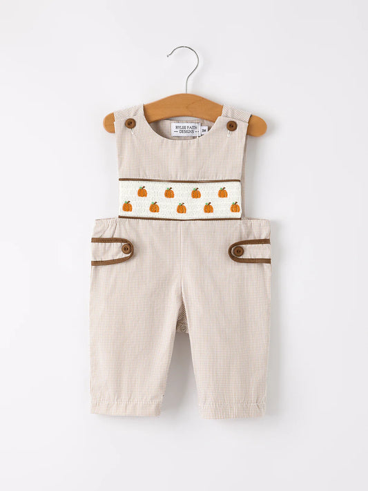Beige Plaid Smocked Pumpkin Shortie
