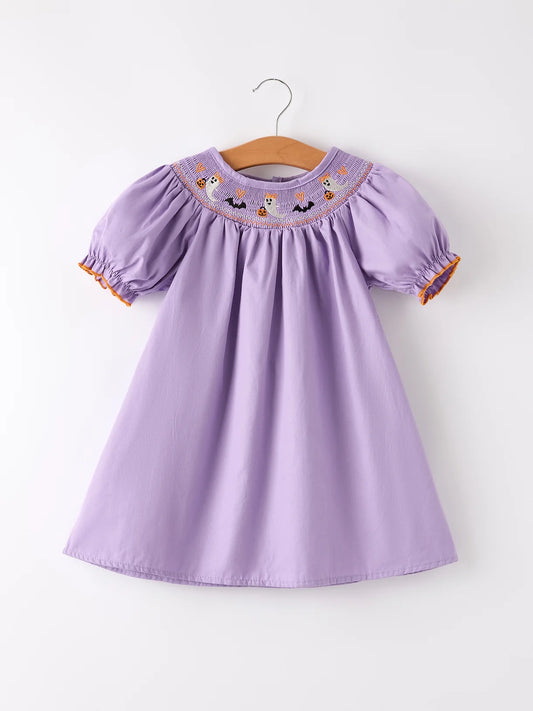 Purple Halloween Smock Embroidered Dress
