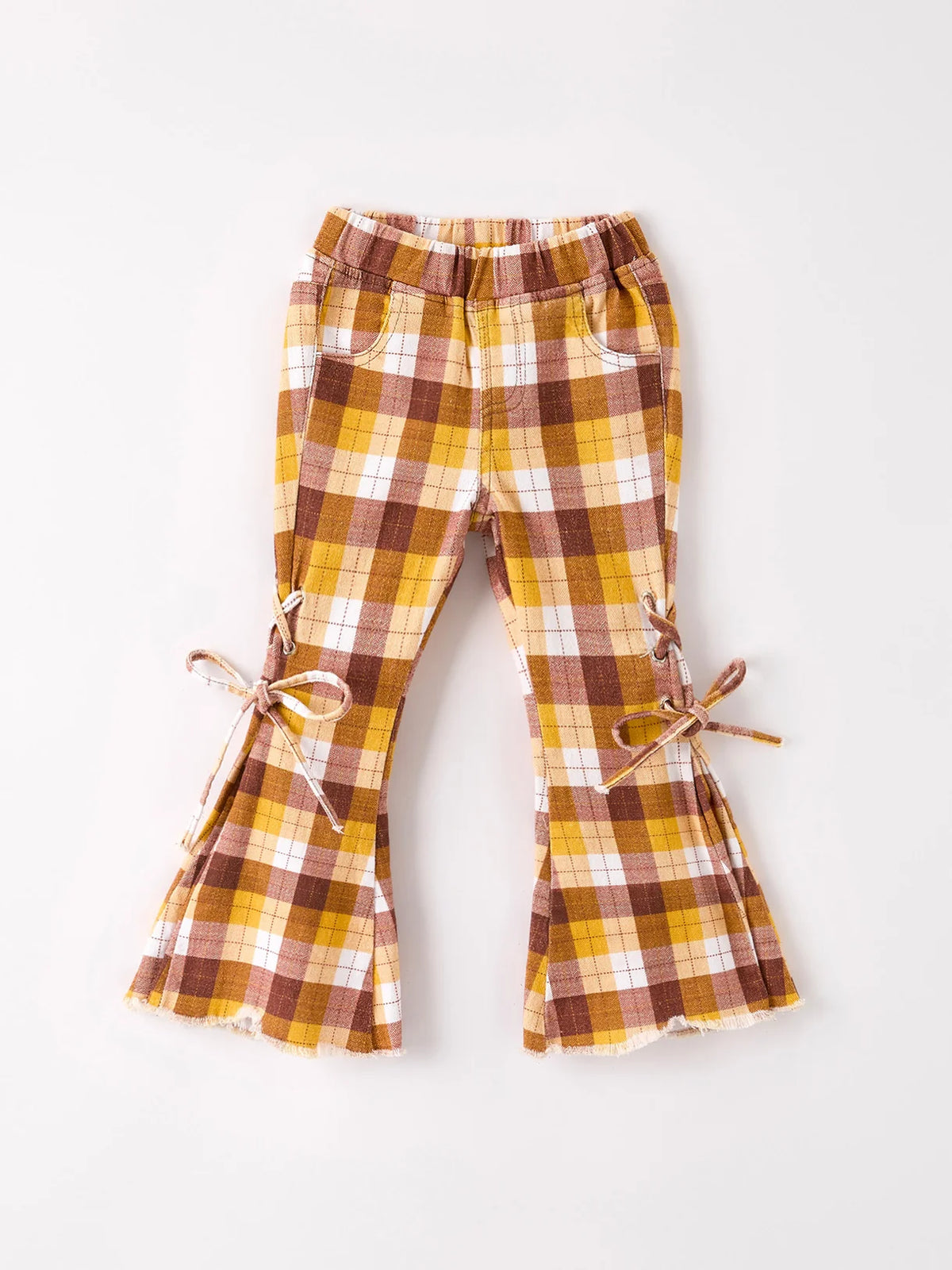 Fall Brown Plaid Bow Flares