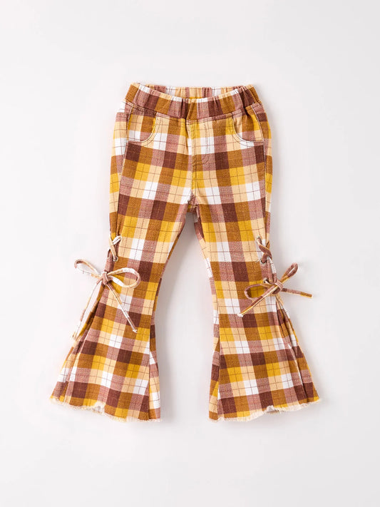 Fall Brown Plaid Bow Flares