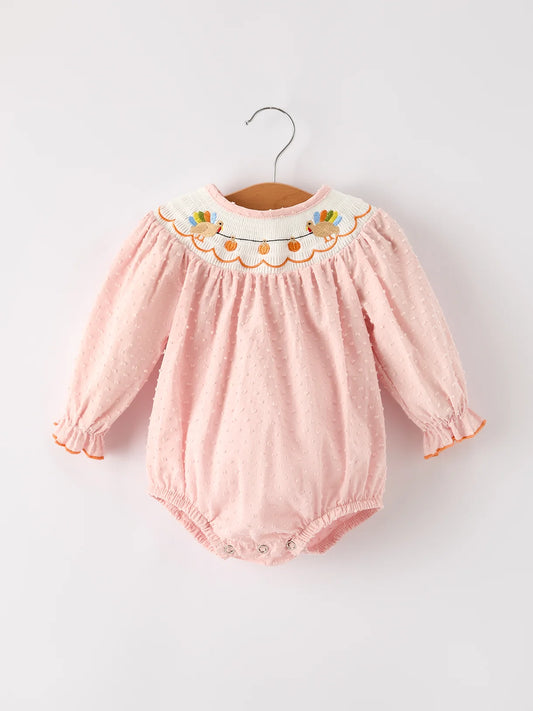 Pink Swiss Dot Turkey Smock Romper