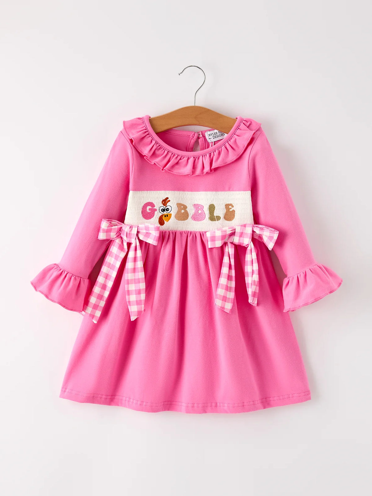 Gobble Embroidered Smocked Bow Dress