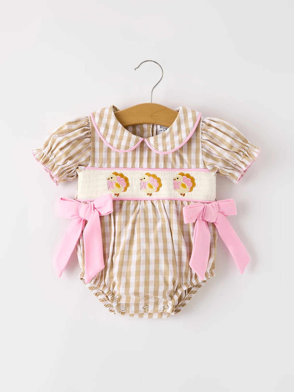Pink Bow Turkey Smocked Romper