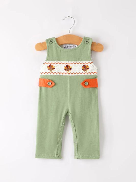 Green Turkey Smocked Overall Jumper