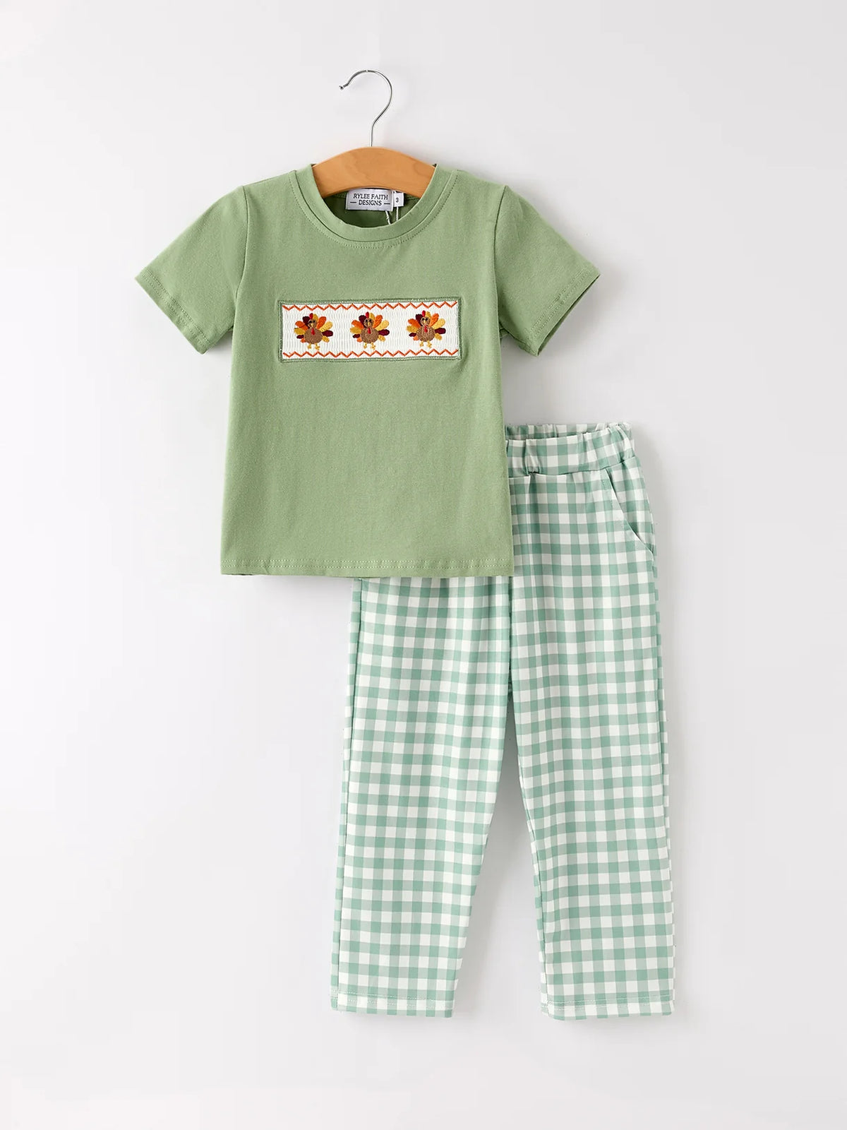Green Smocked Turkey Tee & Pants
