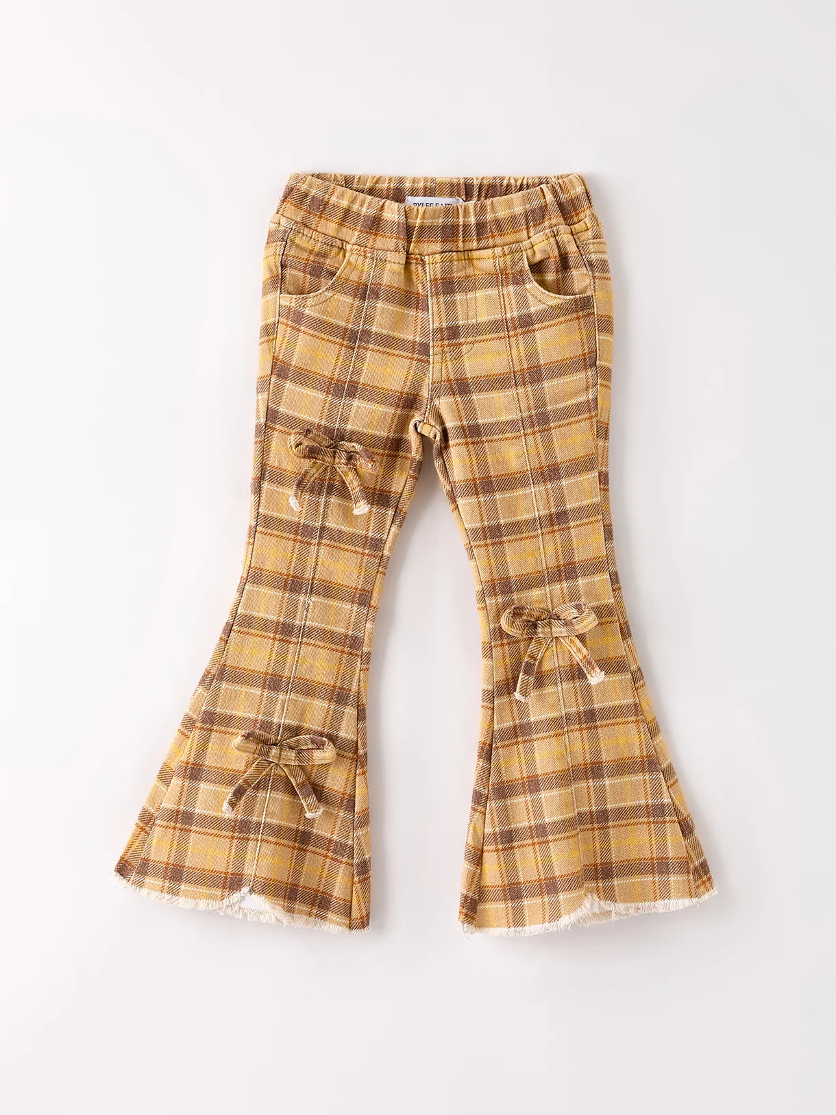 Brown Plaid Bow Flare Jeans