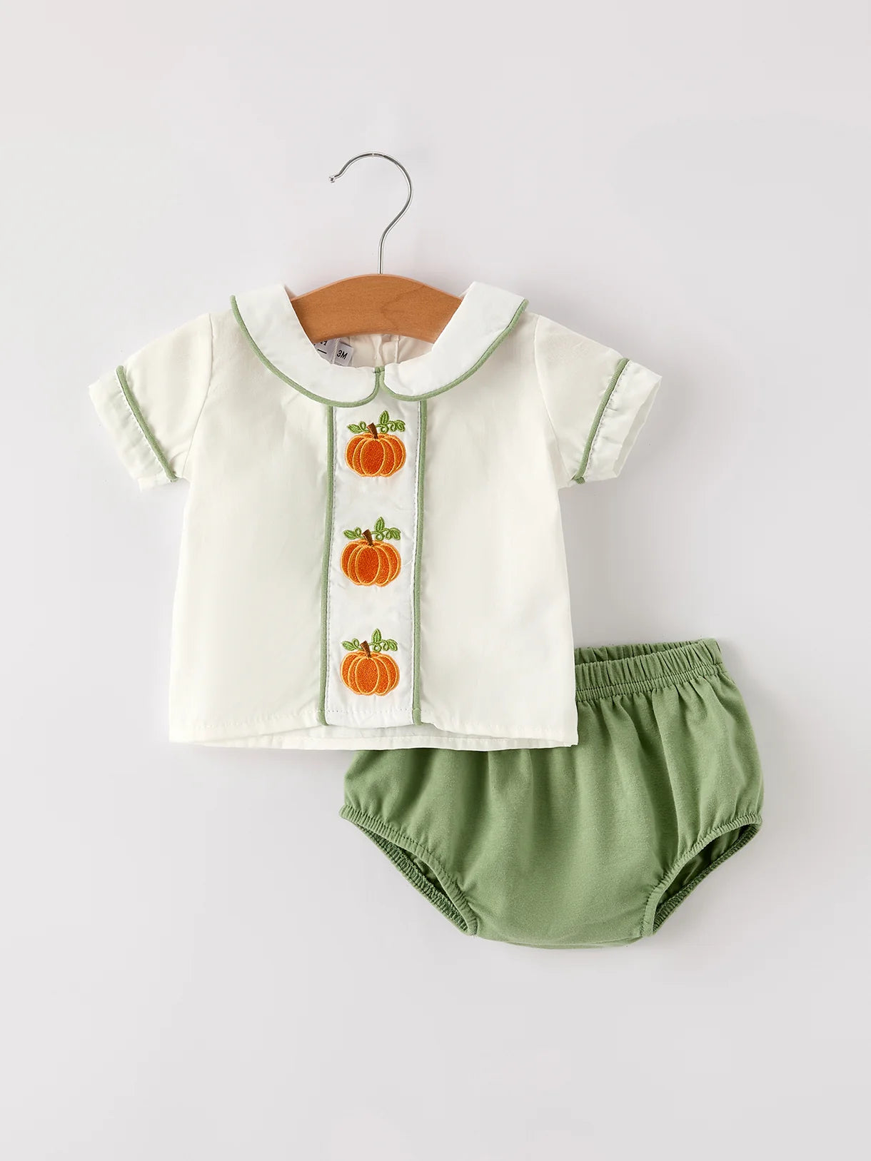 Green Bummies & Pumpkin Applique Shirt Set