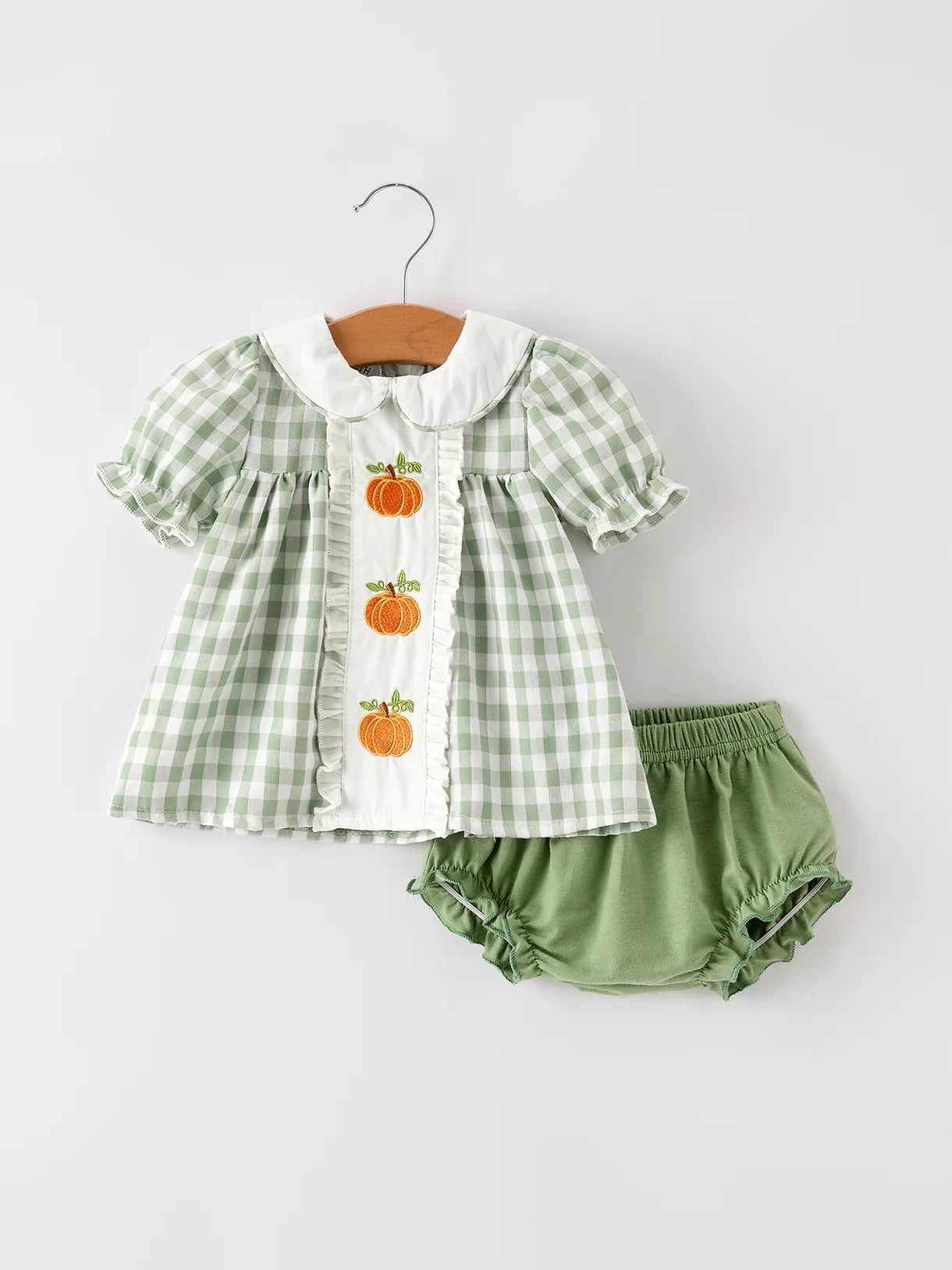 Green Gingham Pumpkin Applique Bummies Set