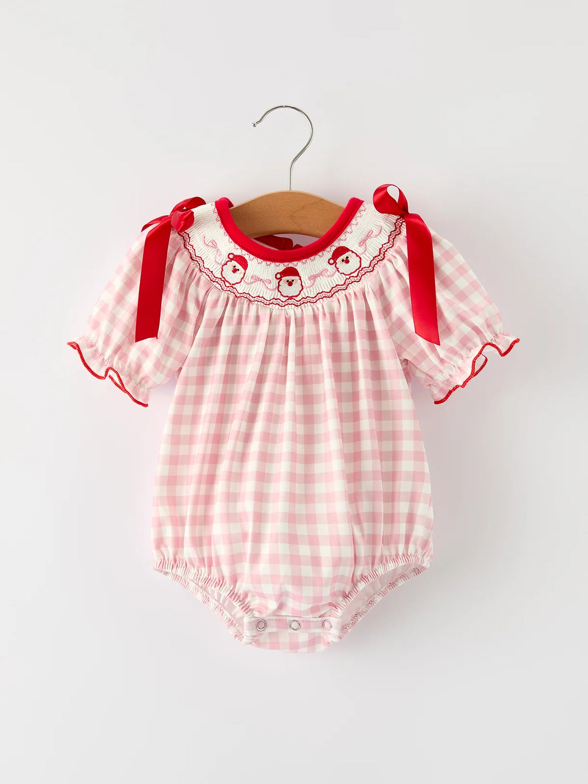 Pink Gingham Santa Bow Romper