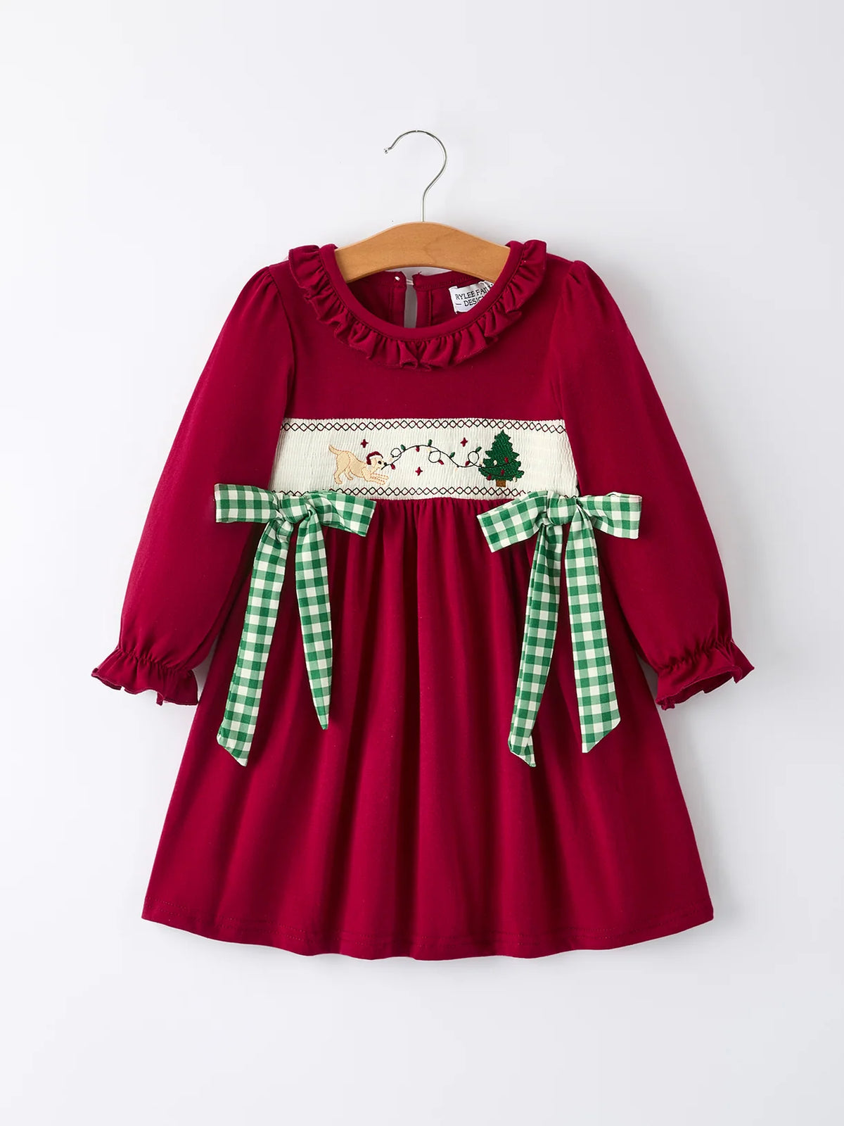 Dog Christmas Lights Smocked Bow Dress