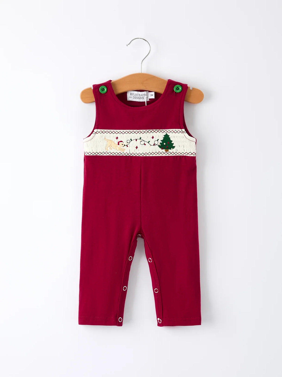 Dog Christmas Lights Smocked Overall Jumpsuit