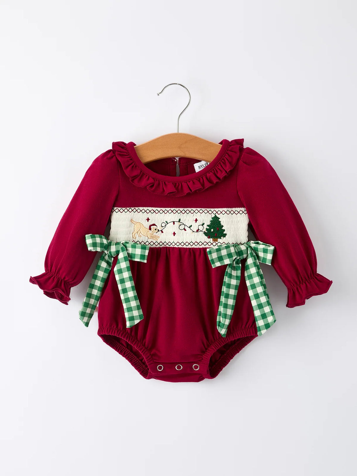 Dog Christmas Lights Smocked Bow Romper