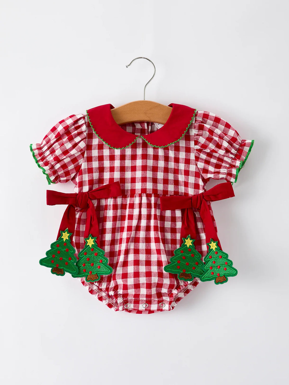 Red Gingham Romper with Tree Bow