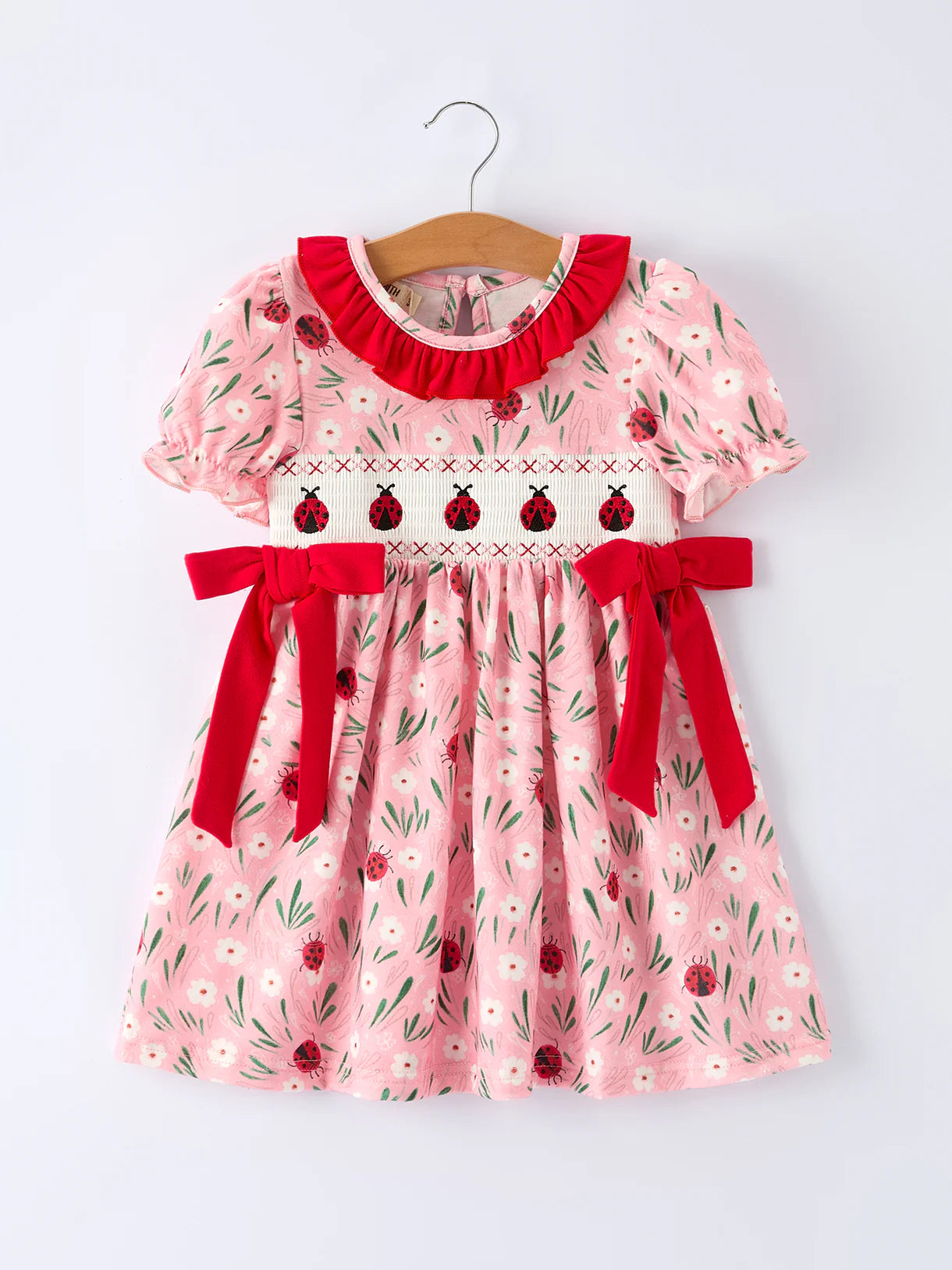 Ladybug Embroidered Smocked Dress
