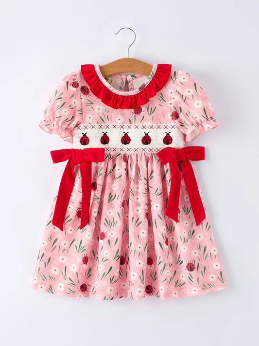 Ladybug Embroidered Smocked Dress