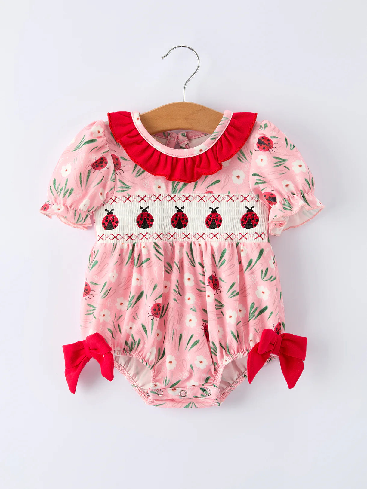 Ladybug Smocked Bubble Romper
