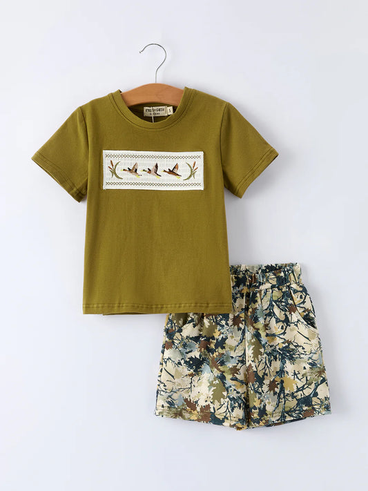 Mallard Camo Embroidered Tee & Shorts