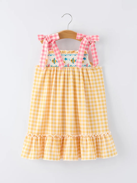Fish Embroidery Smocked Dress