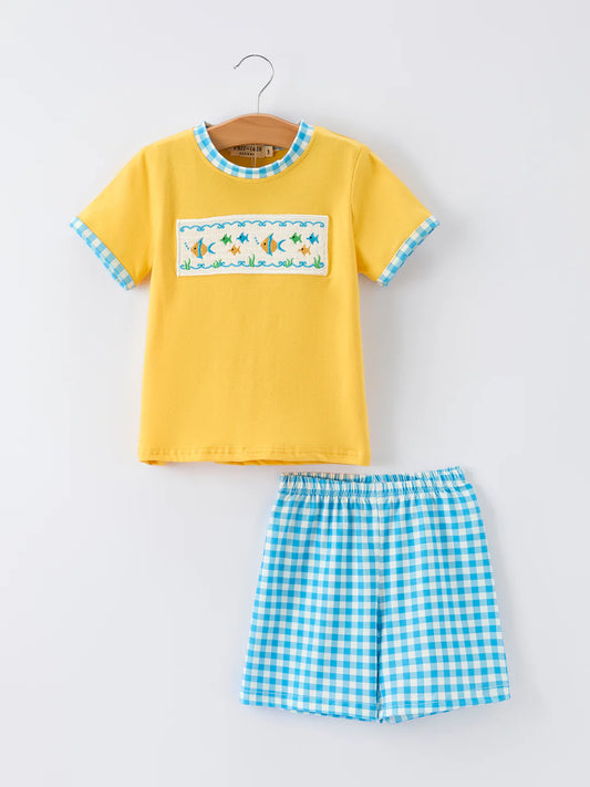 Fish Embroidered Tee & Shorts