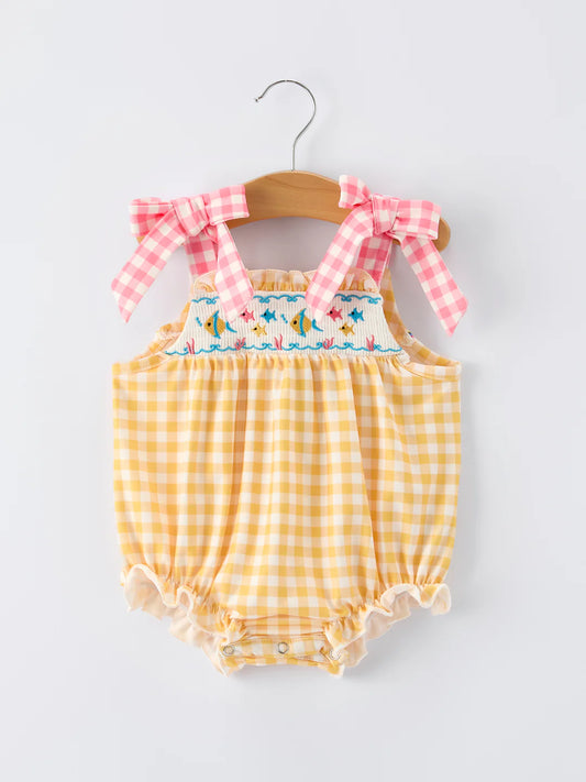Fish Embroidery Smocked Romper