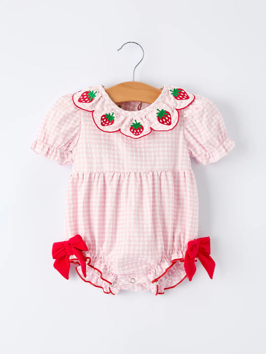 Collared Strawberry Smocked Romper