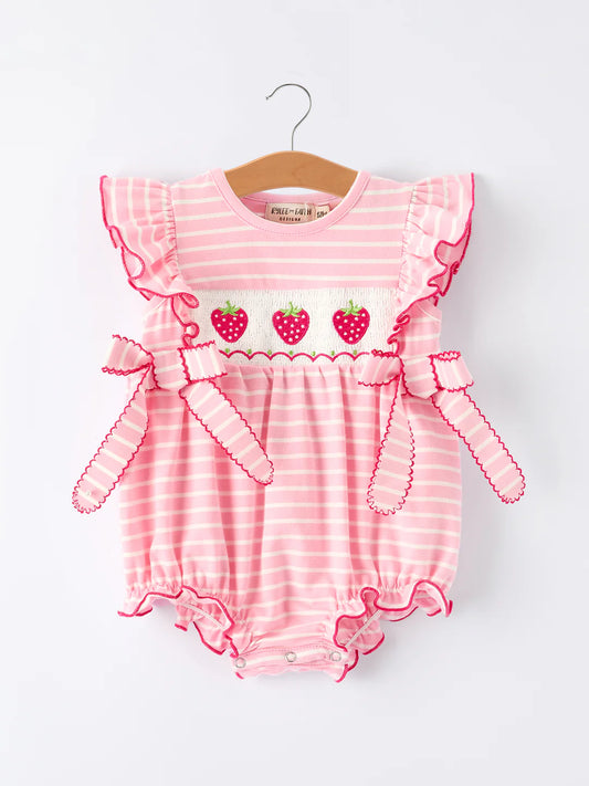 Striped Strawberry Smocked Romper