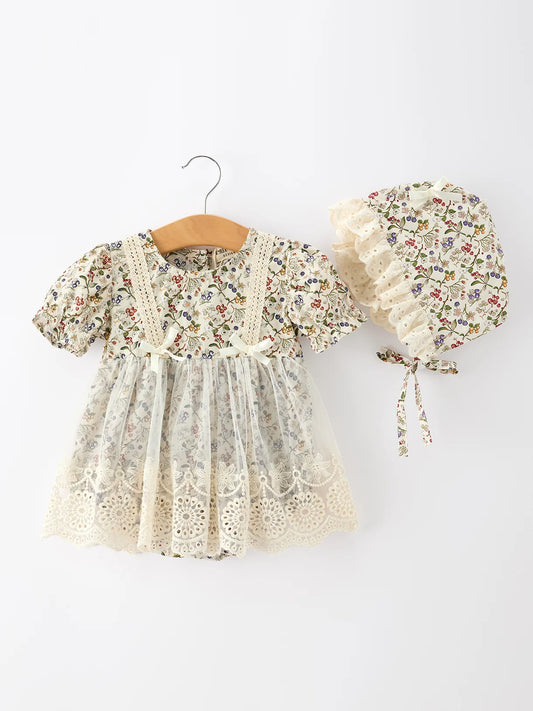 Berry Floral Lace Romper & Hat