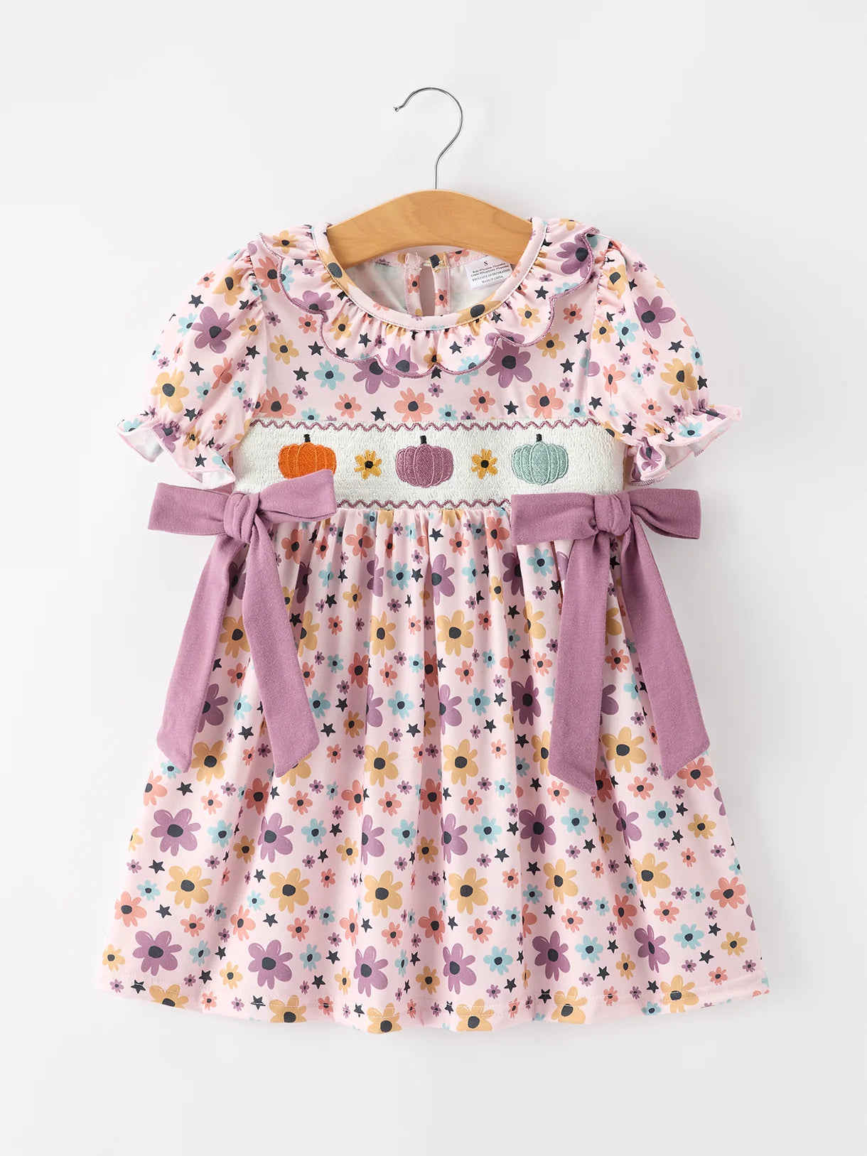 Daisy Smocked Pumpkin Bow Dress