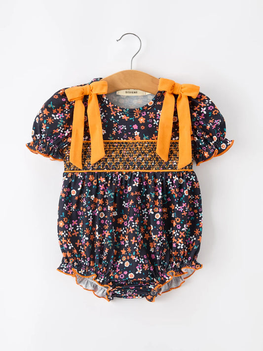 Fall Orange Floral Bow Bubble