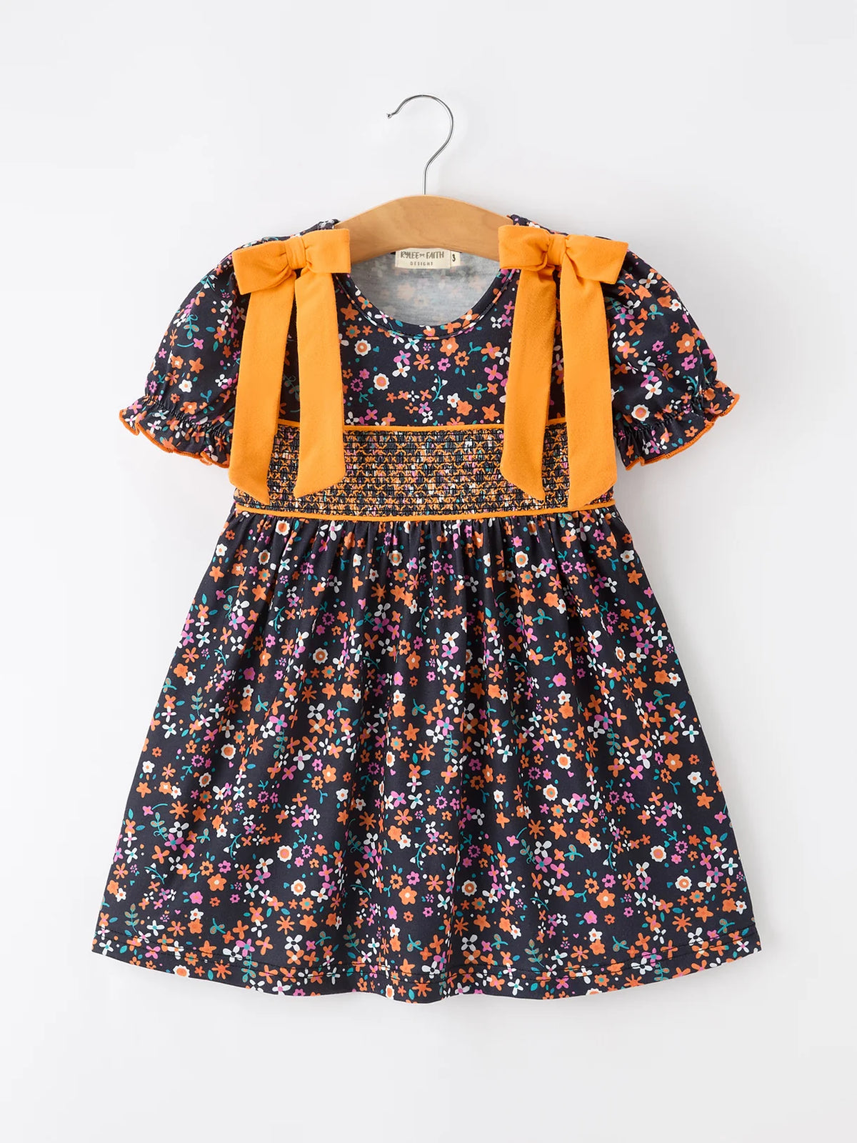 Fall Orange Floral Bow Dress