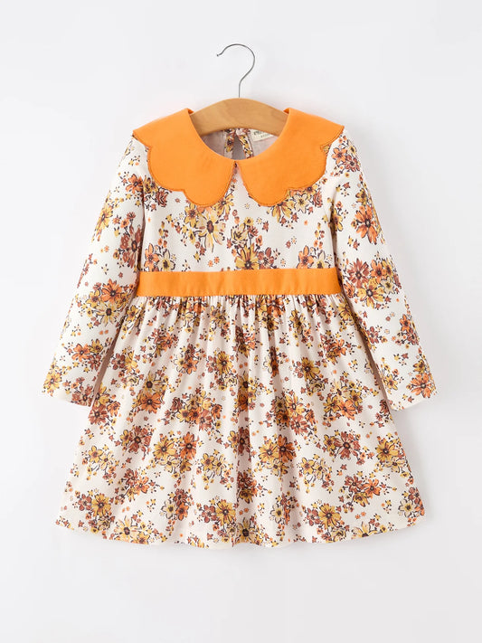Orange Floral Petal Collar Dress