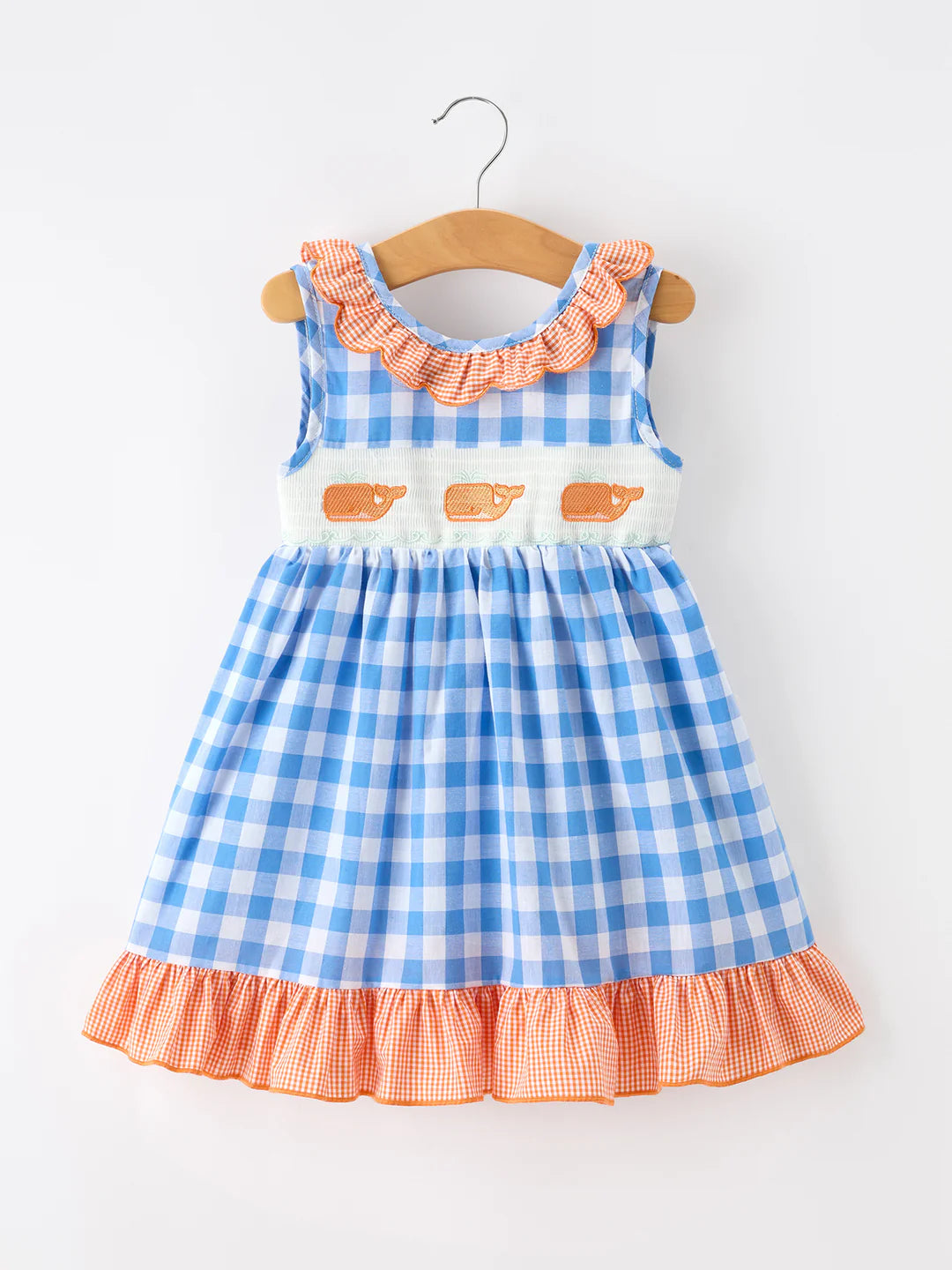 Orange Whale Smocked Ruffle Dress