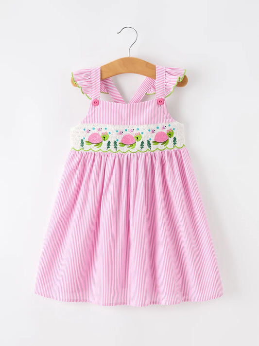 Turtle Embroidered Smocked Dress