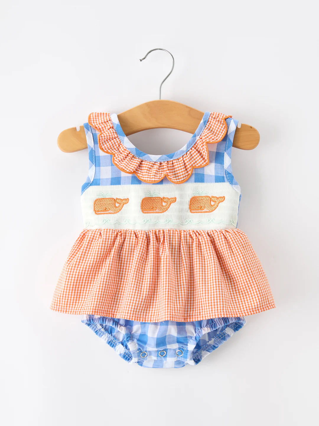 Orange Whale Smocked Ruffle Romper