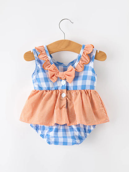Orange Whale Smocked Ruffle Romper
