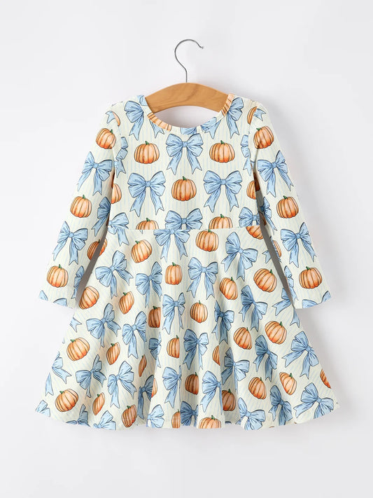 Blue Bows & Pumpkins Twirl Dress
