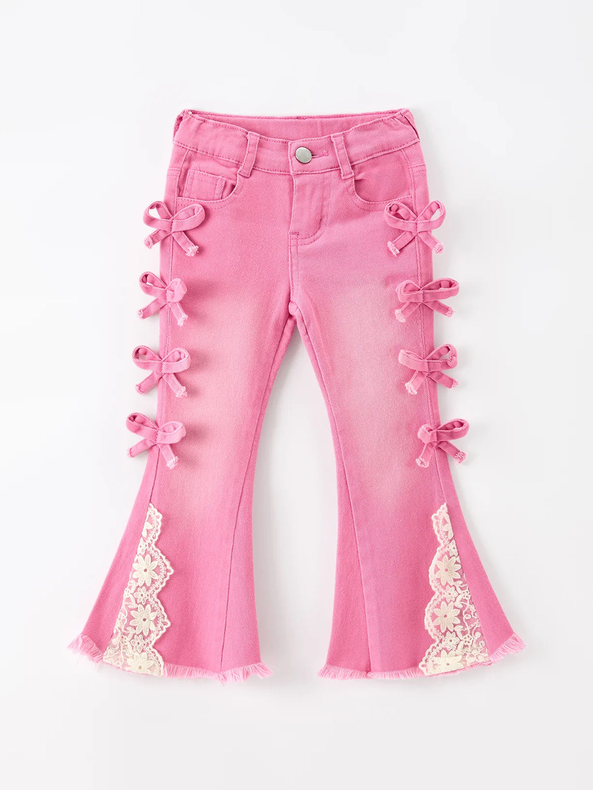 Pink Bow Lace Bell Bottom Jeans