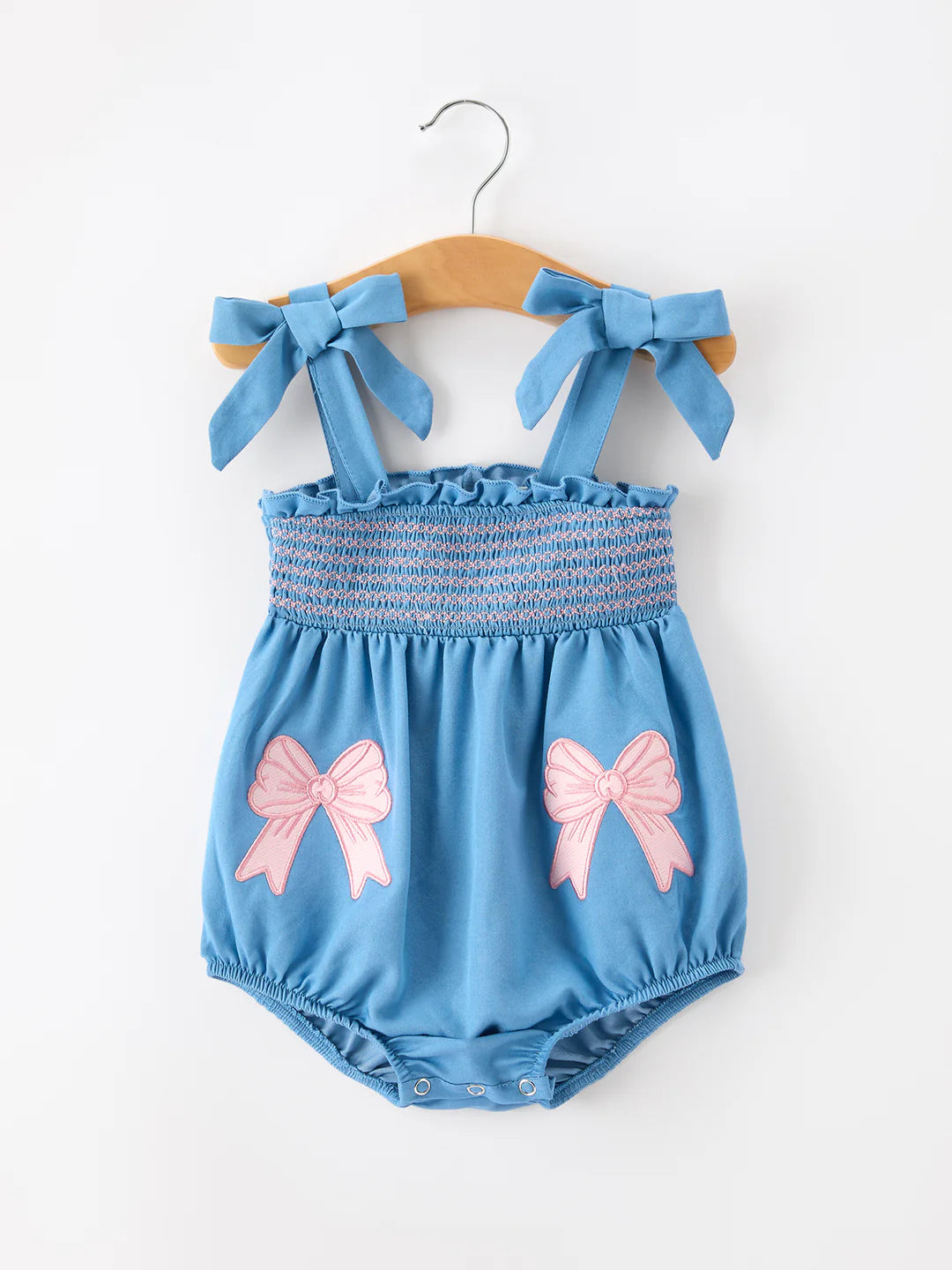 Bow Appliqué Smocked Bubble Romper