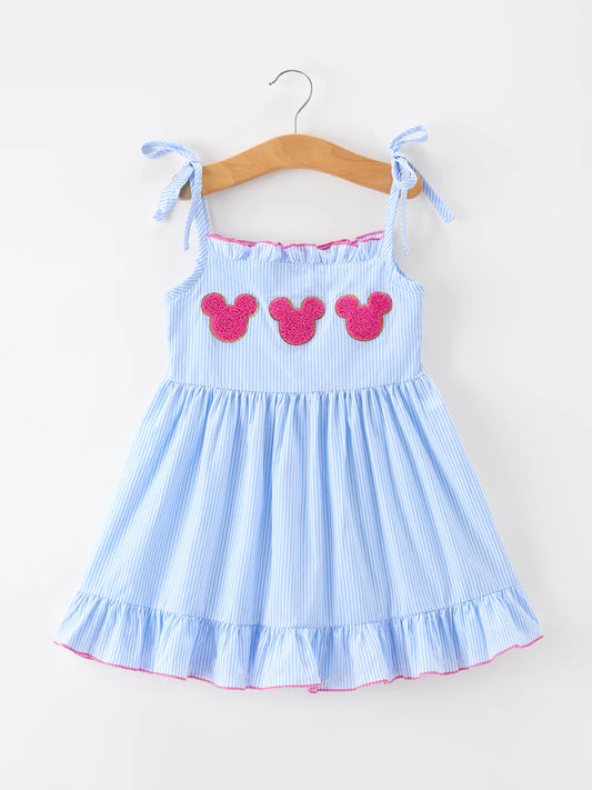 Blue Striped Chenille Ears Dress