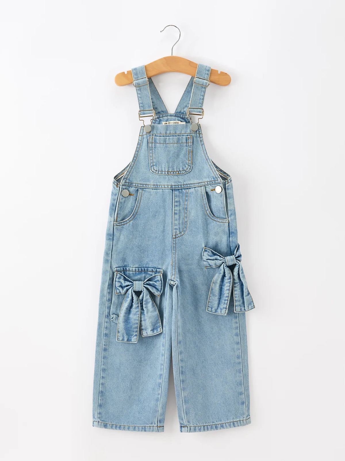 Bow Denim Wide Leg Overalls