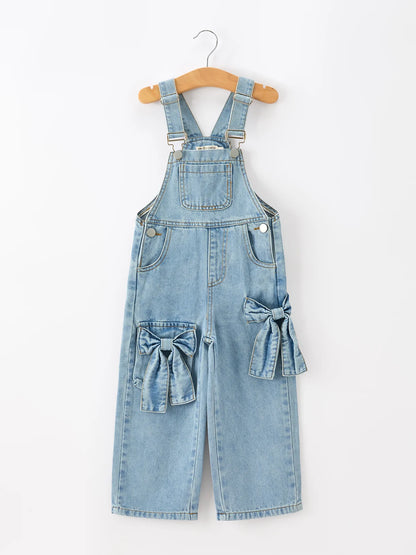 Bow Denim Wide Leg Overalls