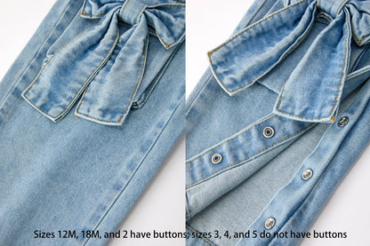Bow Denim Wide Leg Overalls