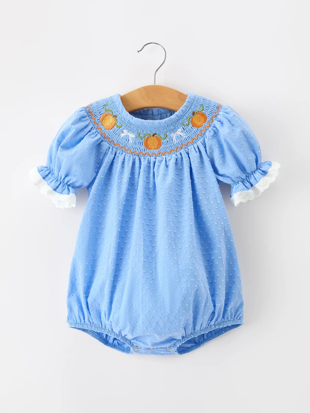 Blue Pumpkin Smock Embroidery Lace Romper